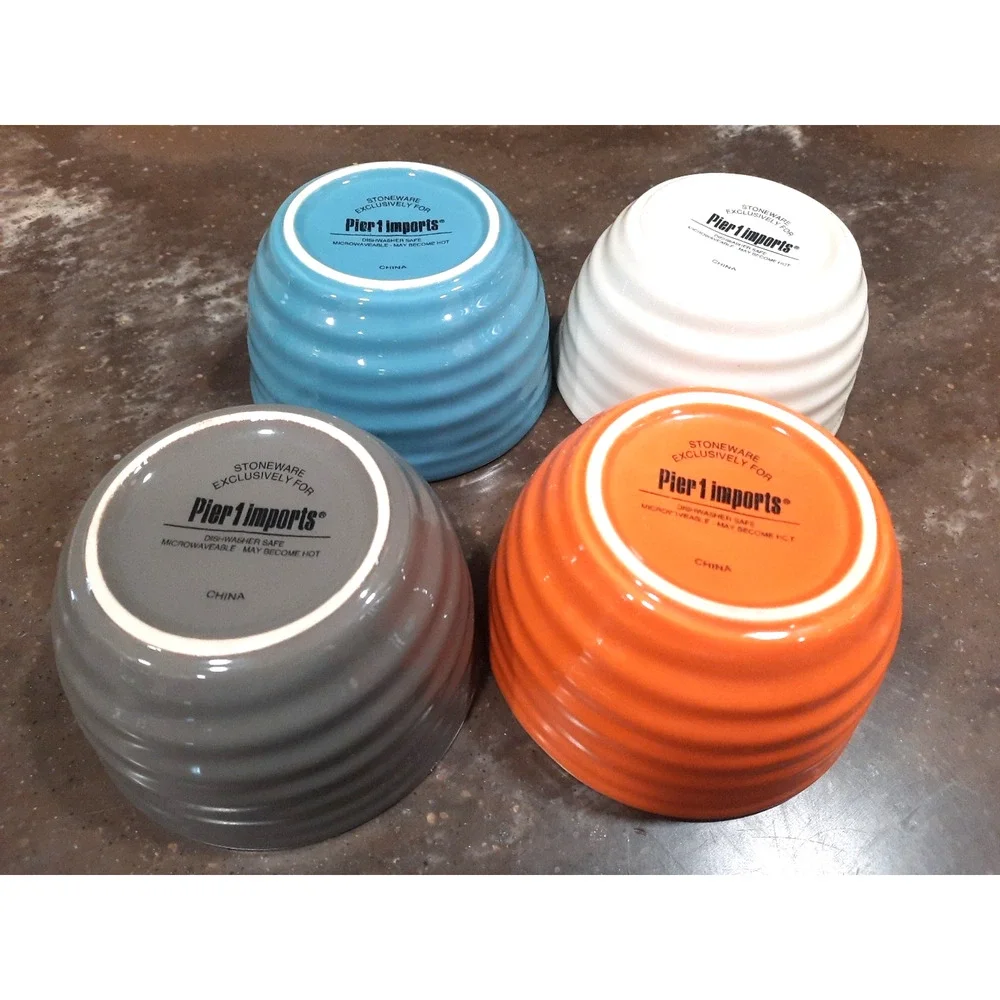 Pier 1 Imports Stoneware Bowls Set 4 Multicolor Ribbed Snack Dessert Condiment